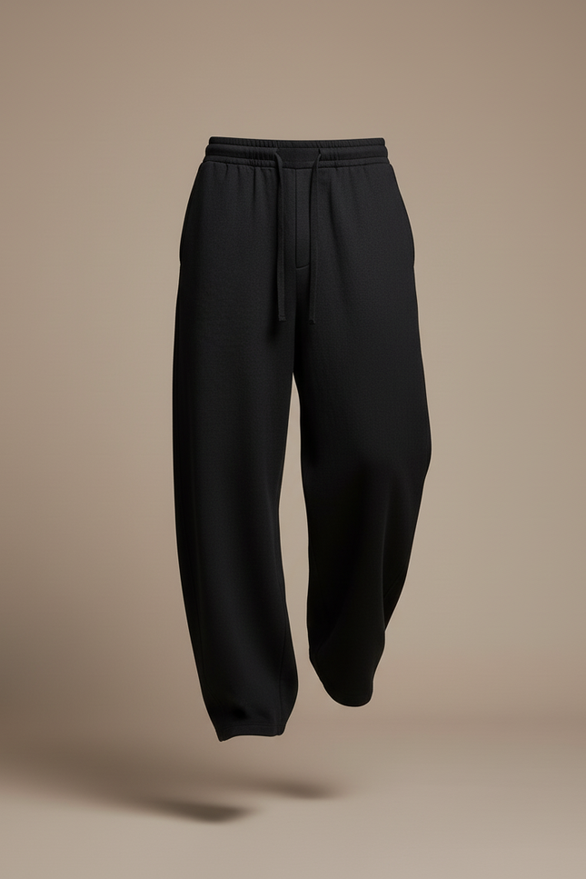 Pantalon Baggy Noir Ample Fluide Cordon Décontracté - Molleton - vue 3