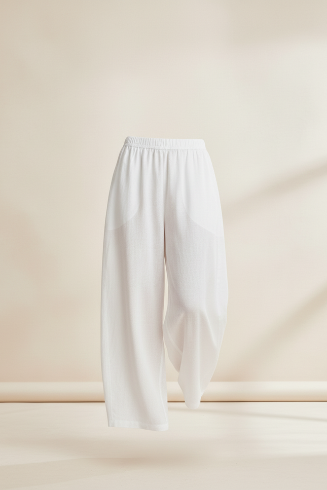 Pantalon Baggy Blanc Lin Ample Fluide Décontracté Femme - vue 3