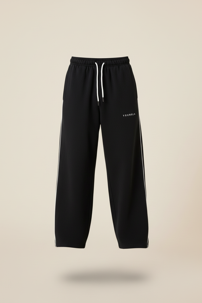 Pantalon Baggy Noir Ample Cordon Brodé Enfant - Molleton - vue 3