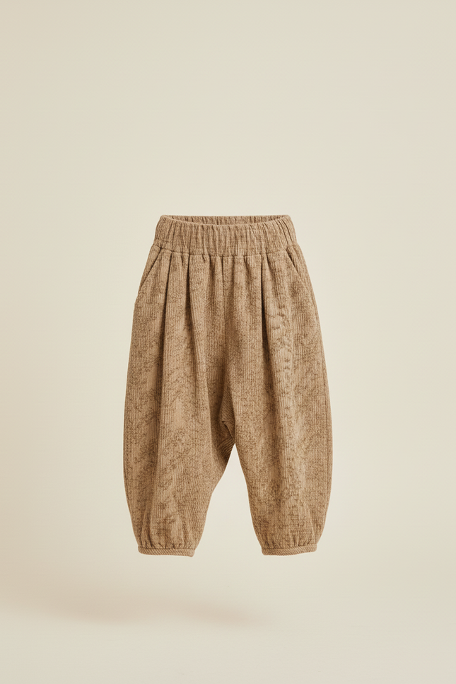 Pantalon Baggy Côtelé Imprimé Fleuri Marron Ample Enfant - Cordé - vue 3