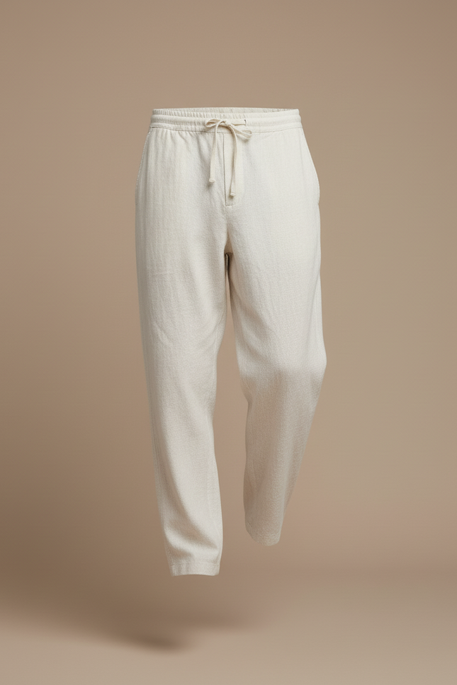 Pantalon Baggy Beige Lin Ample Cordon Décontracté Homme - vue 3