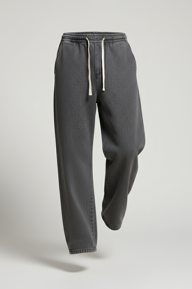 Pantalon Baggy Gris Foncé Denim Ample Cordon Homme - Jean - vue 3