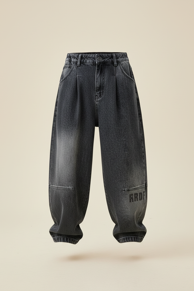 Pantalon Baggy Jean Gris Ample Plissé Garçon - vue 3