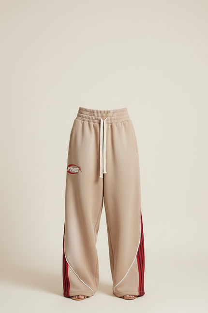 Pantalon Baggy Beige Rayures Rouges Ample Sport - Molleton - vue 3