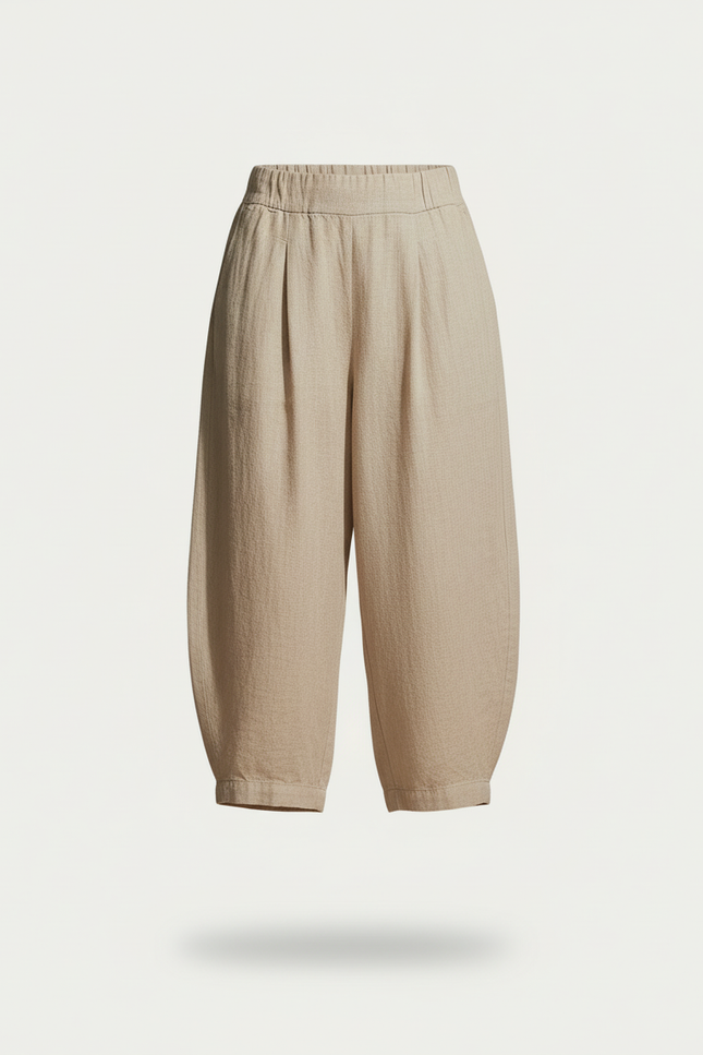 Pantalon Baggy Beige Lin Ample Décontracté Fluide - vue 3