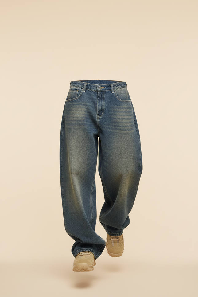 Pantalon Baggy Denim Bleu Ample Délavé Homme - Jean - vue 3