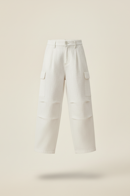 Pantalon Baggy Crème Ample Décontracté Fille - Beige Toile - vue 2