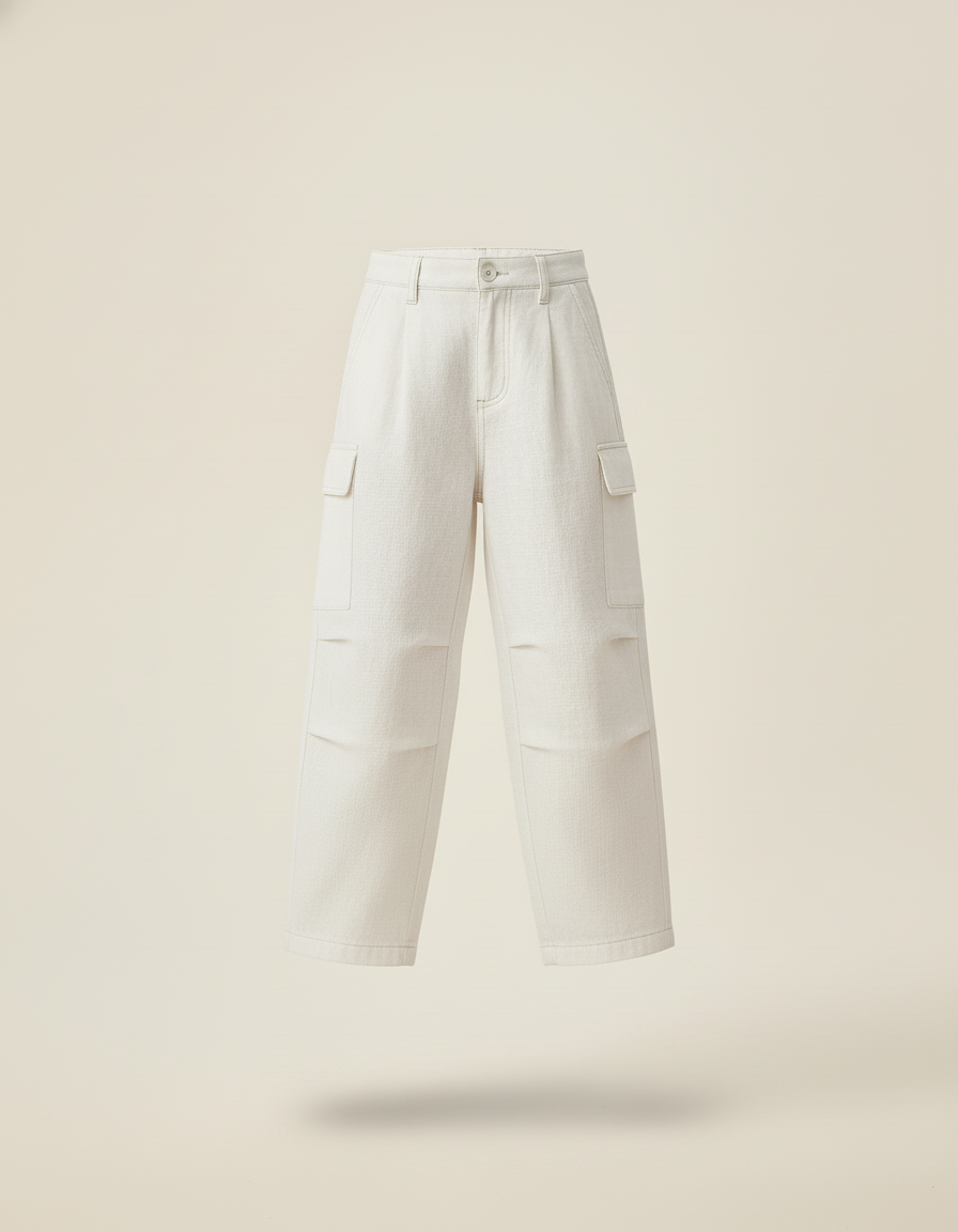 Pantalon Baggy Crème Ample Décontracté Fille - Beige Toile - vue 2