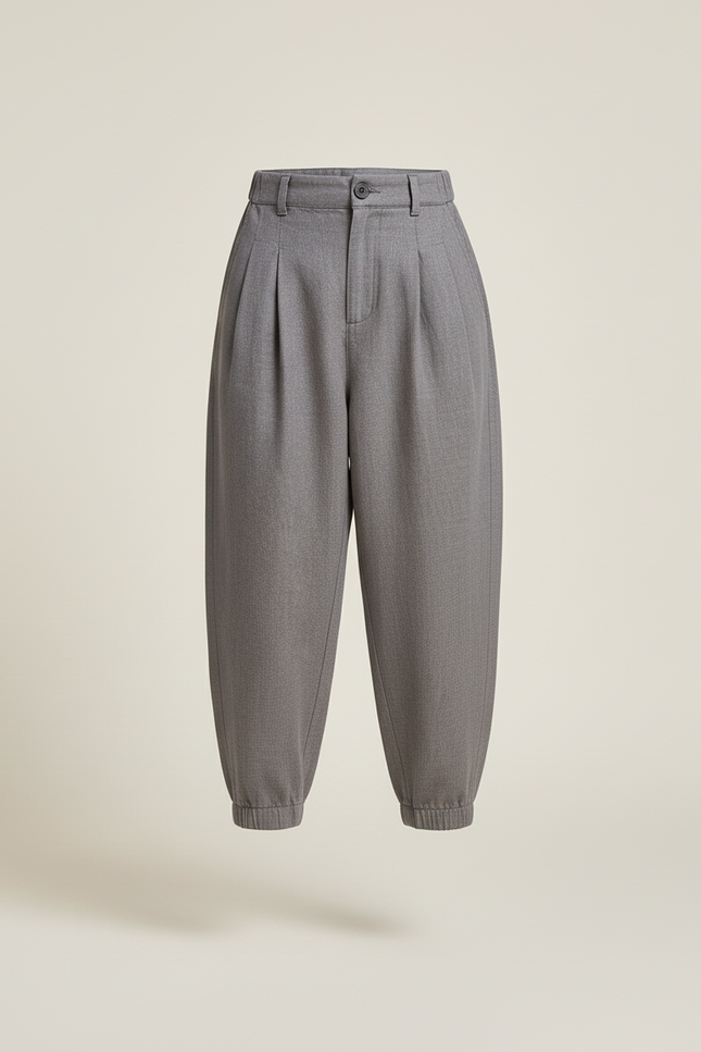 Pantalon Baggy Gris Plissé Ample Confortable Enfant - Laine - vue 3