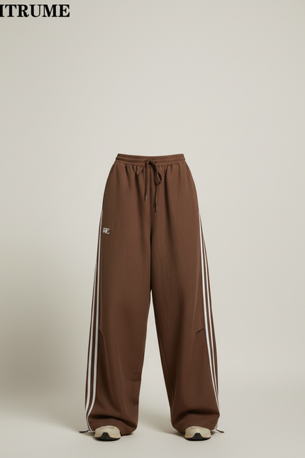 Pantalon Baggy Marron Rayures Blanches Ample Sportif - Molleton - vue 3