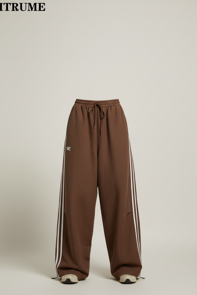 Pantalon Baggy Marron Rayures Blanches Ample Sportif - Molleton - vue 3