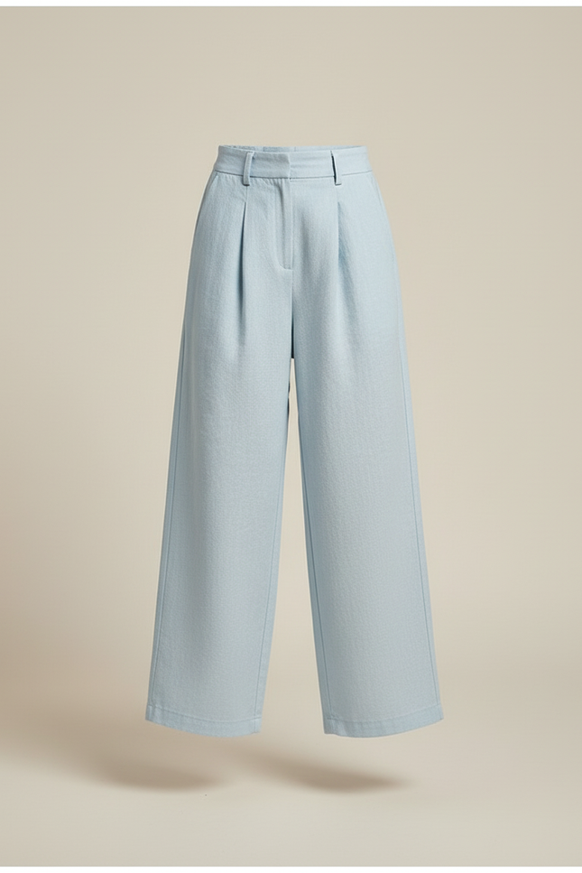 Pantalon Baggy Bleu Clair Plissé Ample Confortable - Lin - vue 3