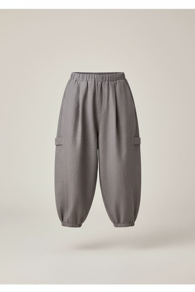 Pantalon Baggy Coton Gris Ample Enfant Élastique - Lin - vue 3