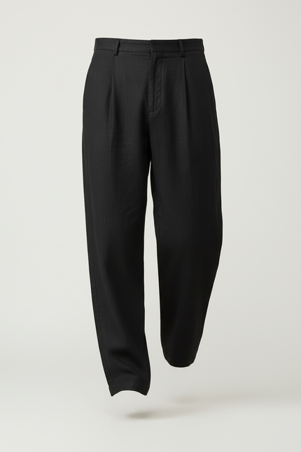 Pantalon Baggy Noir Lin Plissé Droit Homme - vue 3