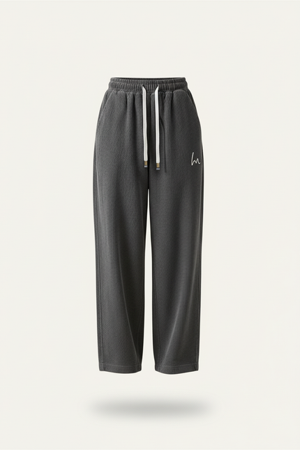 Pantalon Baggy Gris Côtelé Ample Décontracté Brodé - Cordé - vue 3