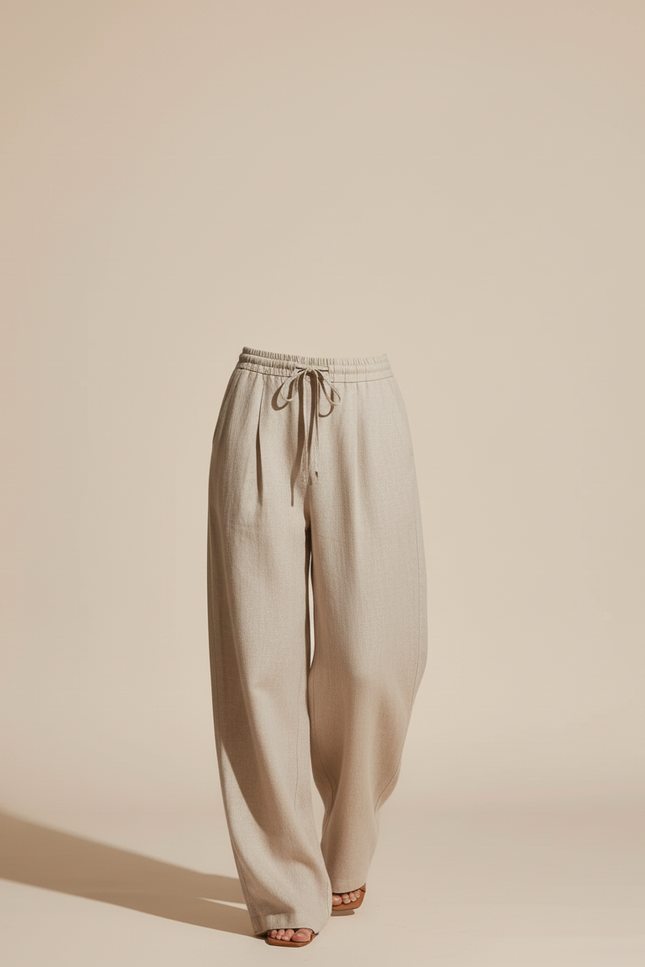 Pantalon Baggy Lin Beige Fluide Ample Femme - vue 3
