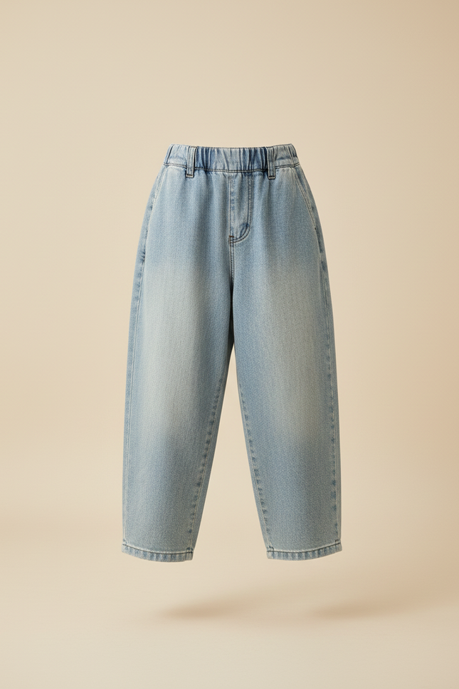 Pantalon Baggy Fille Bleu Taille Élastique Denim Skate - Jean - vue 3