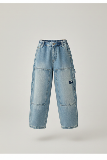 Pantalon Baggy Jean Denim Ample Garçon Patchwork Décontracté - Bleu - vue 3