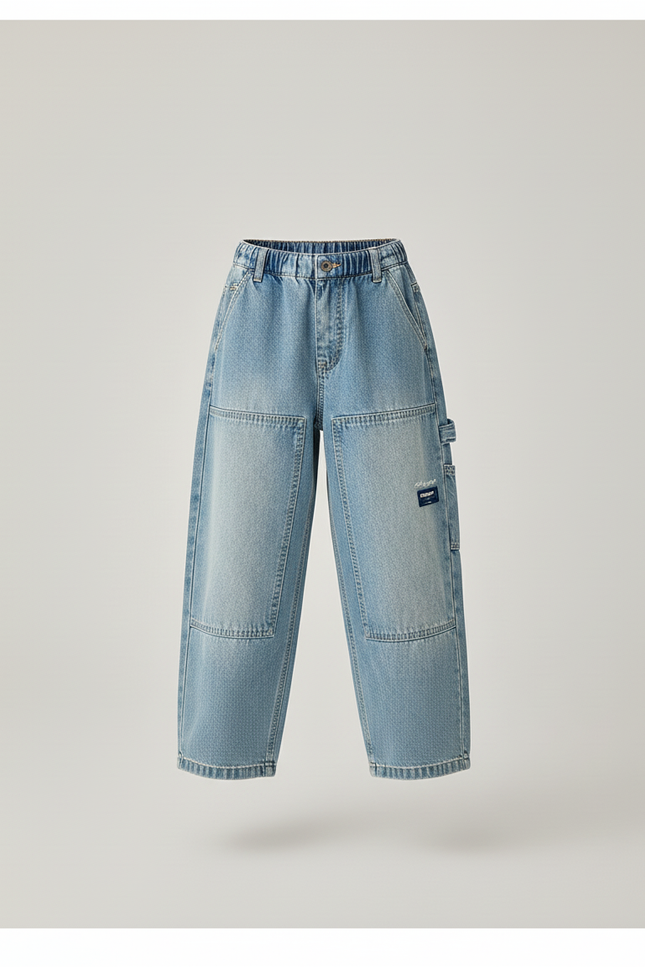 Pantalon Baggy Jean Denim Ample Garçon Patchwork Décontracté - Bleu - vue 3