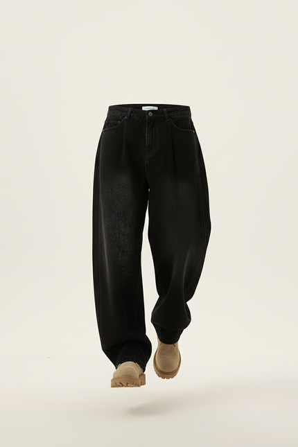 Pantalon Baggy Noir Ample Délavé Denim Décontracté Homme - Jean - vue 3