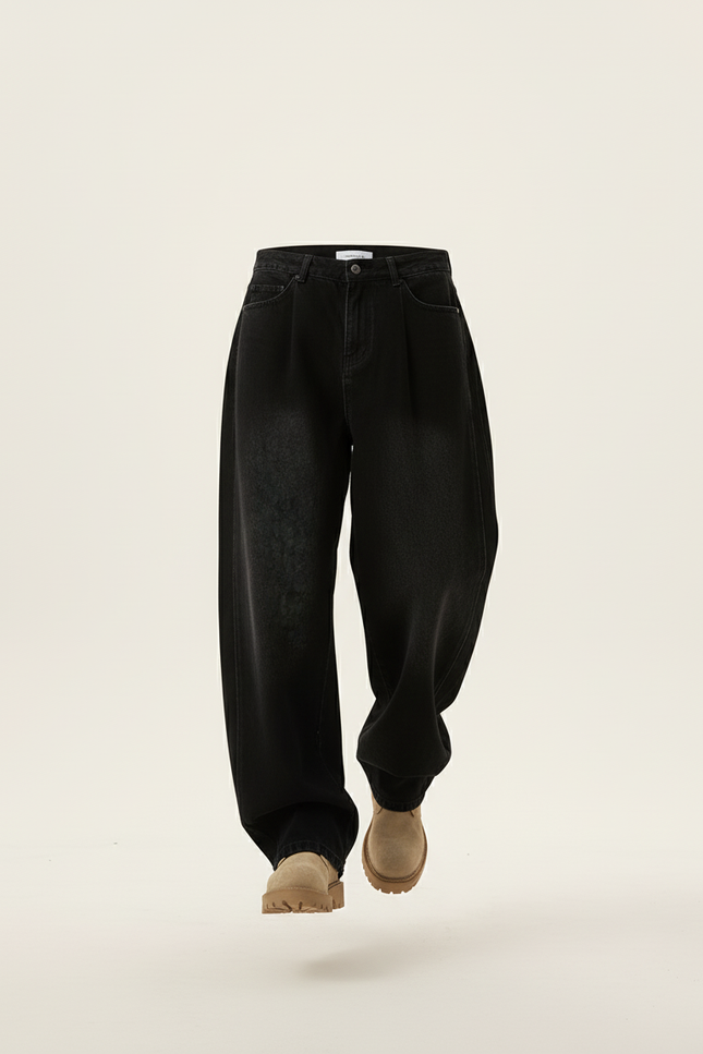 Pantalon Baggy Noir Ample Délavé Denim Décontracté Homme - Jean - vue 3