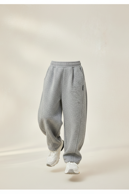 Pantalon Baggy Gris Coton Molletonné Ample Décontracté Enfant - vue 3