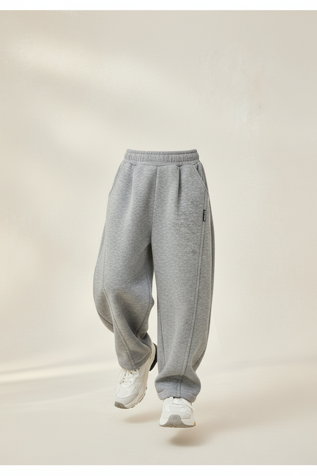 Pantalon Baggy Gris Coton Molletonné Ample Décontracté Enfant - vue 3