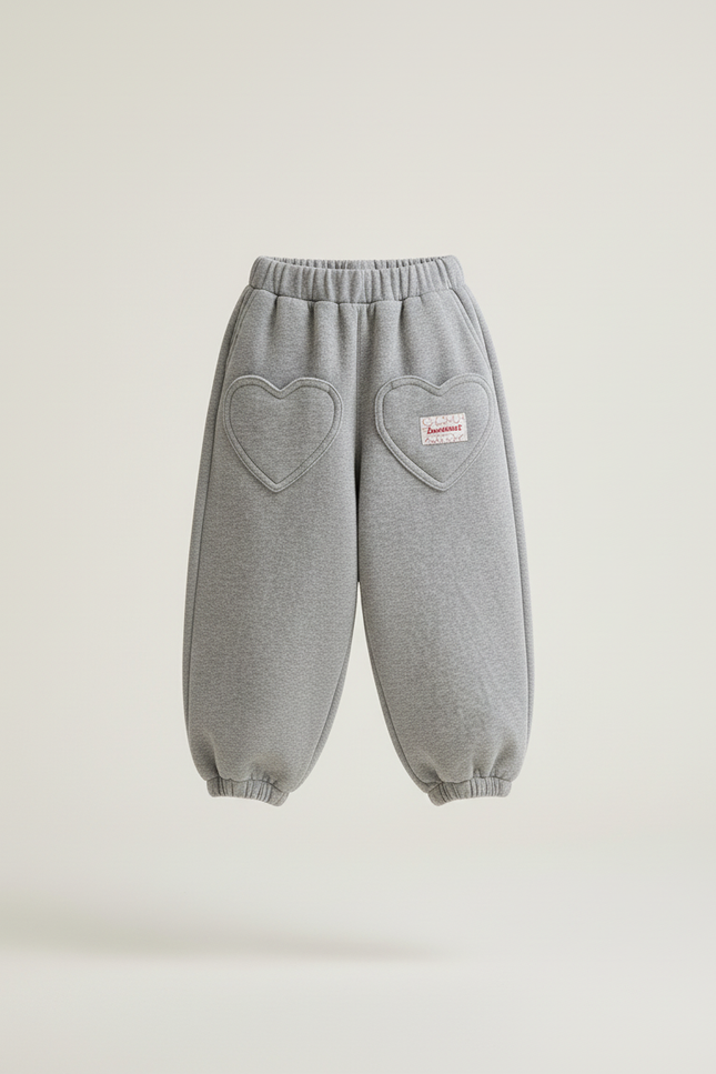 Pantalon Baggy Gris Molleton Cœur Ample Confortable - vue 3