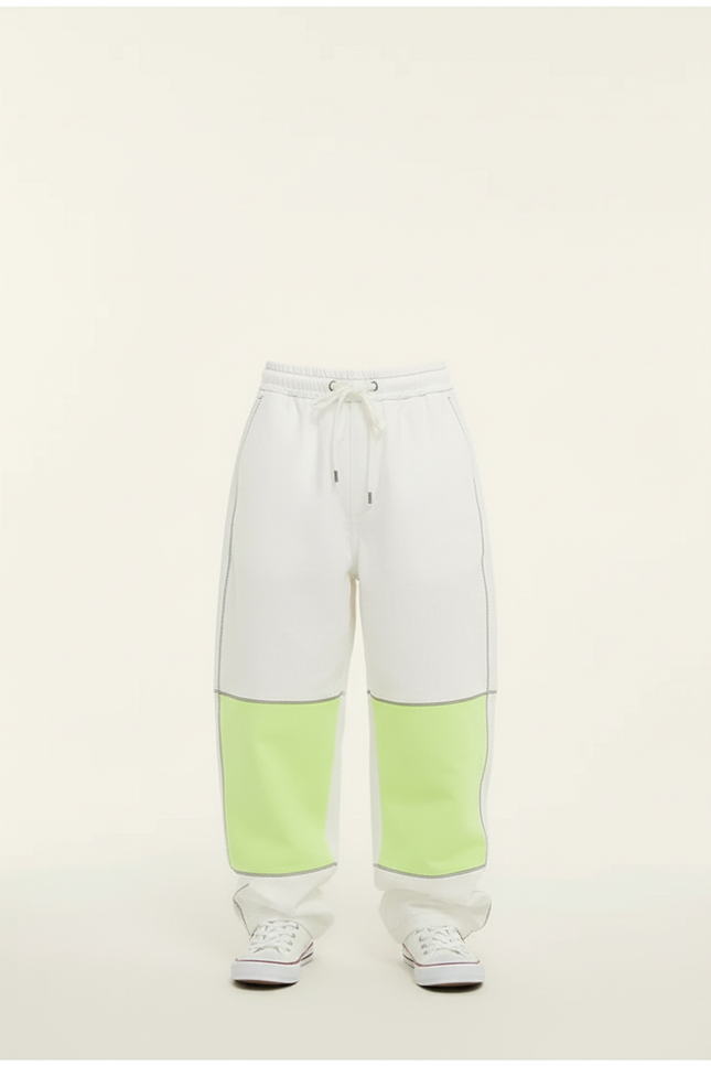Pantalon Baggy Blanc Néon Color Block Confortable Enfant - Molleton - vue 3