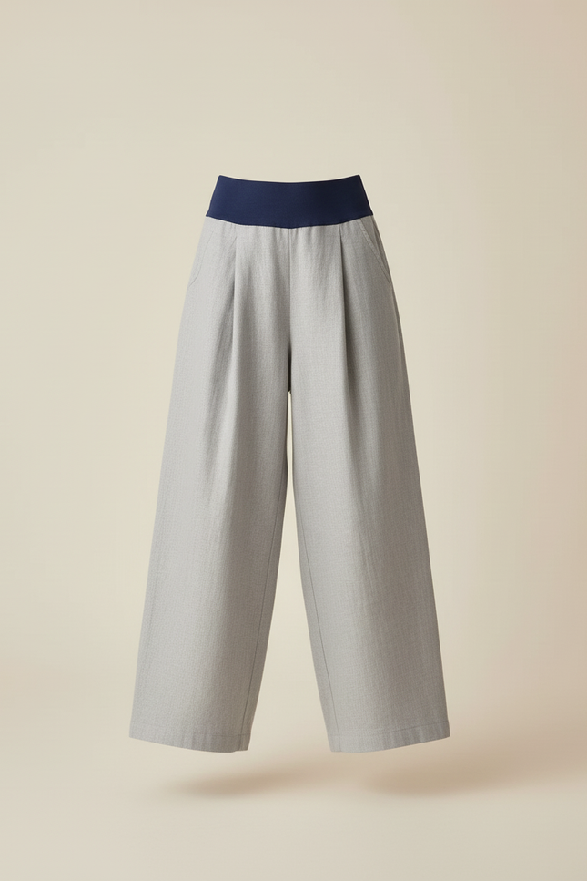 Pantalon Baggy Gris Clair Ample Plissé Décontracté - Lin - vue 3