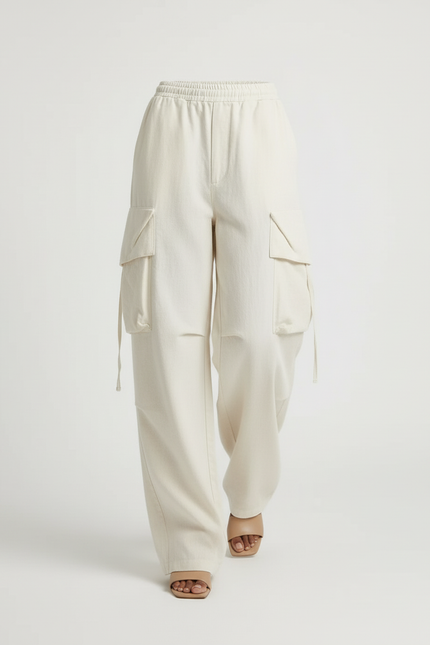 Pantalon Baggy Cargo Écru Ample Décontracté Fluide - Beige Toile - vue 3