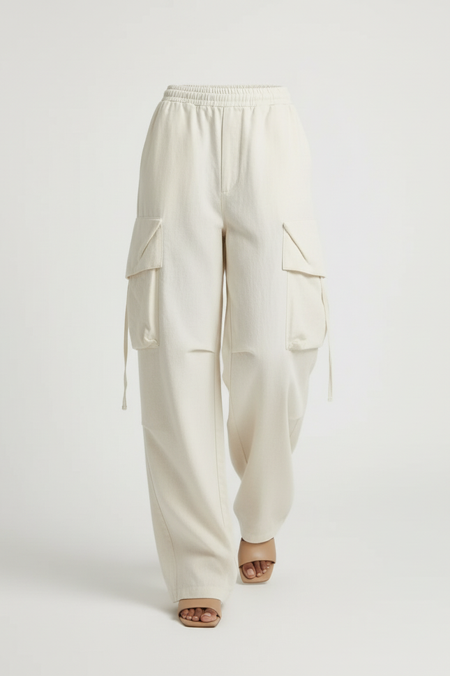 Pantalon Baggy Cargo Écru Ample Décontracté Fluide - Beige Toile - vue 3