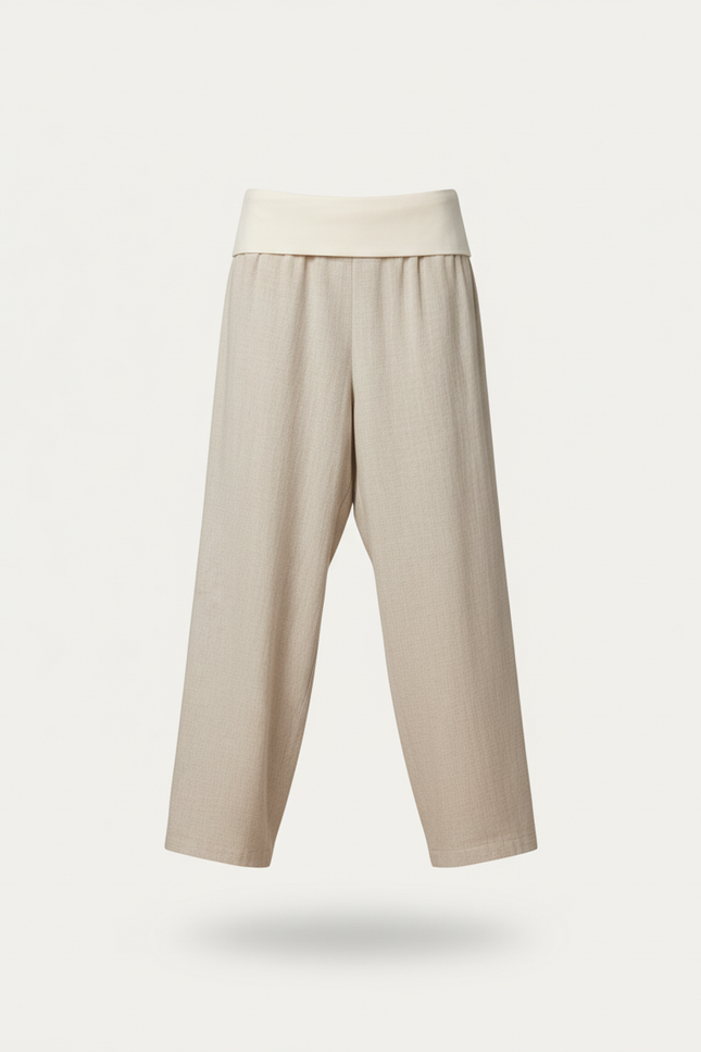 Pantalon Baggy Beige Ample Fluide Décontracté Lin - vue 3