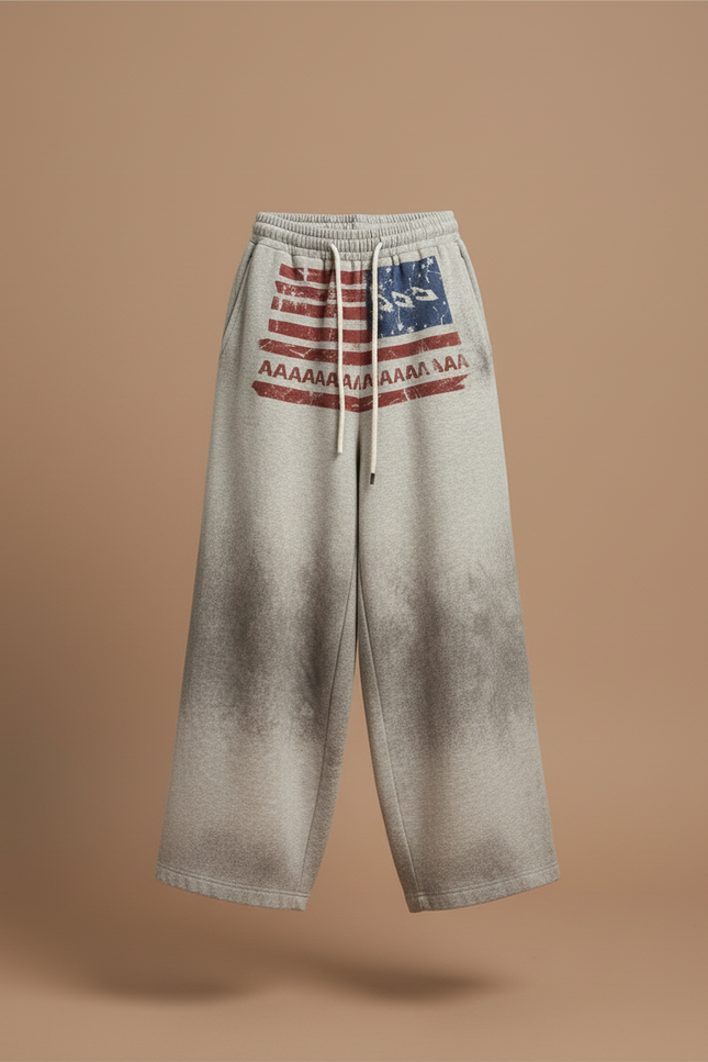 Pantalon Baggy Gris Ample Cordon Imprimé Américain - Molleton - vue 3