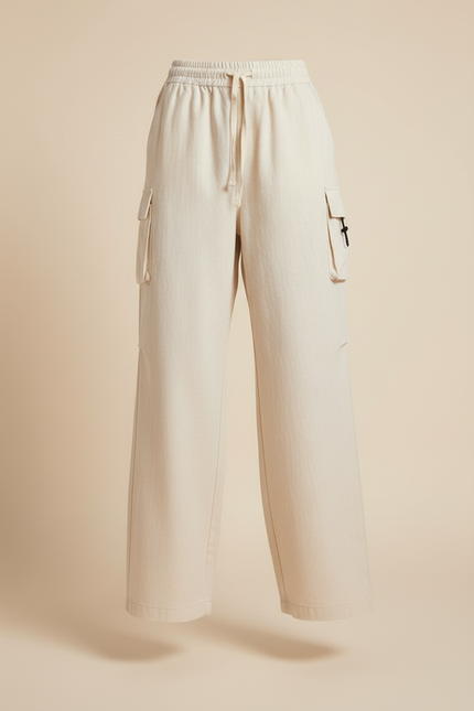 Pantalon Baggy Beige Coton Ample Cargo Cordon - vue 3
