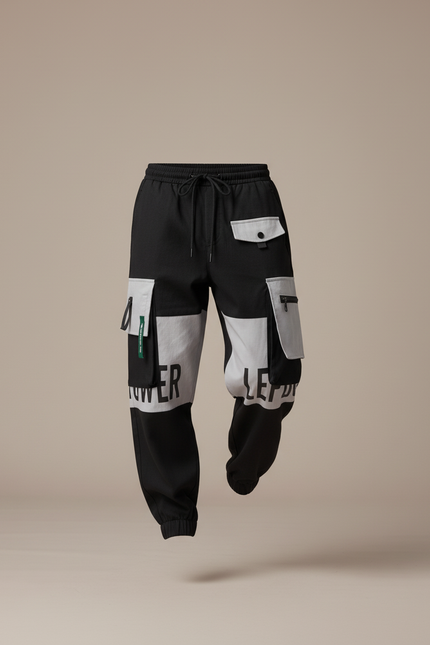 Pantalon Baggy Noir Cargo Imprimé Ample Joggers Homme - Polyester - vue 3