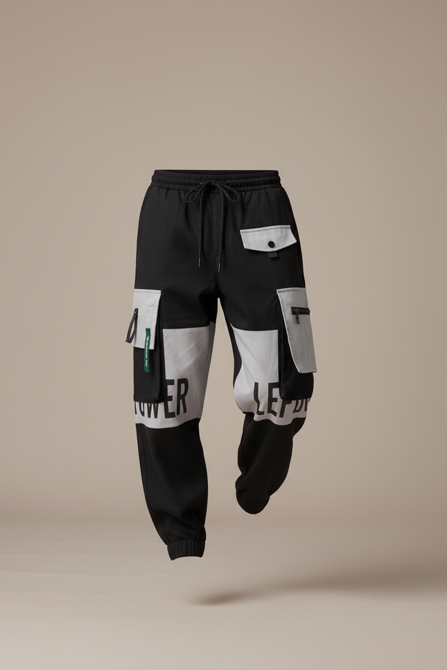 Pantalon Baggy Noir Cargo Imprimé Ample Joggers Homme - Polyester - vue 3