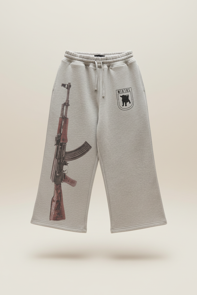 Pantalon Baggy Gris Ample Molletonné Imprimé Fusil Décontracté - vue 2