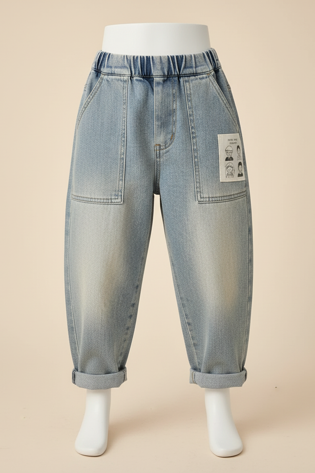 Pantalon Baggy Jean Bleu Délavé Ample Décontracté Garçon - vue 3