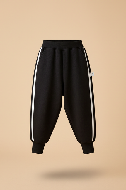 Pantalon Baggy Noir Rayures Latérales Blanc Coton - Molleton - vue 3
