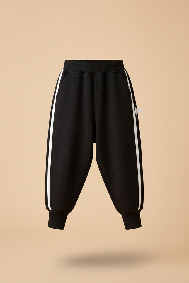 Pantalon Baggy Noir Rayures Latérales Blanc Coton - Molleton - vue 3
