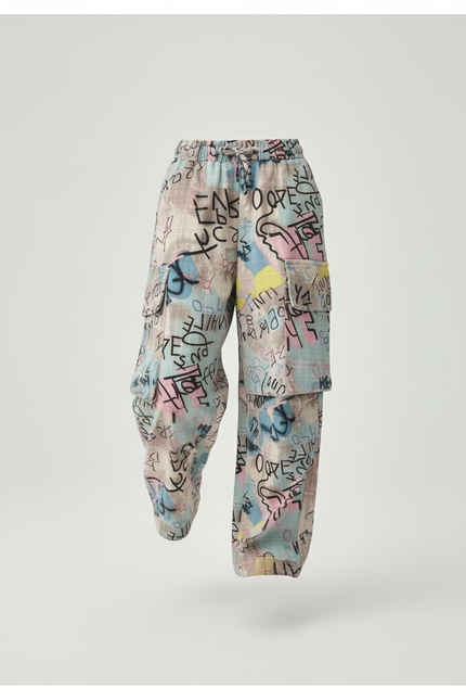 Pantalon Baggy Graffiti Coloré Ample Streetwear Enfant - Multicolore Toile - vue 3