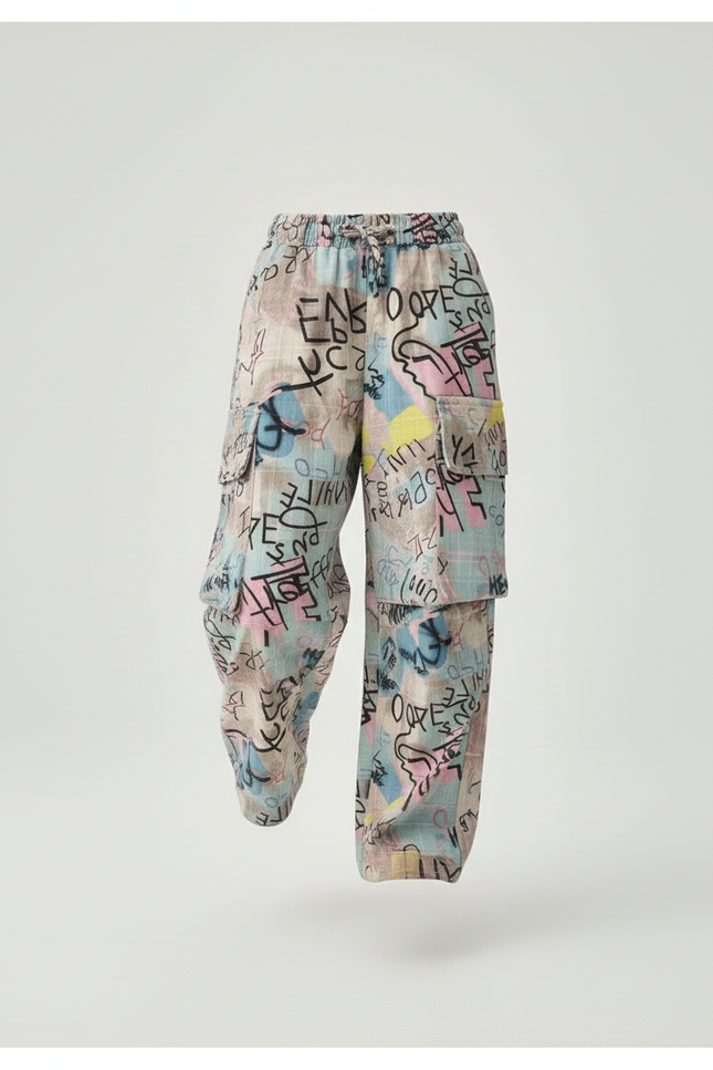 Pantalon Baggy Graffiti Coloré Ample Streetwear Enfant - Multicolore Toile - vue 3
