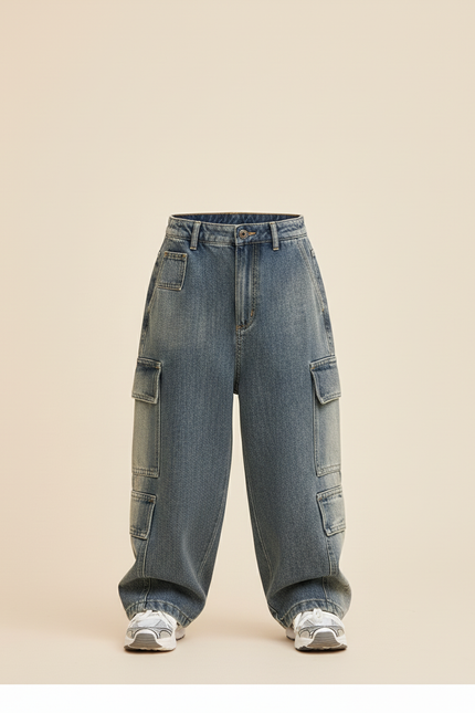 Pantalon Baggy Garçon Bleu Cargo Denim - Jean - vue 3