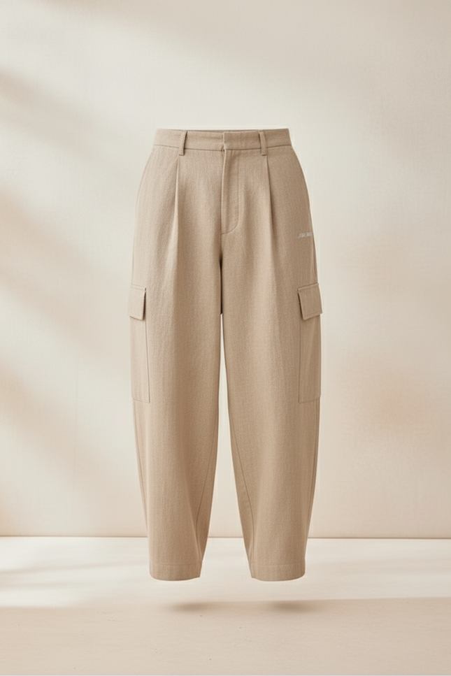 Pantalon Baggy Beige Plissé Ample Cargo Décontracté Homme - Lin - vue 3