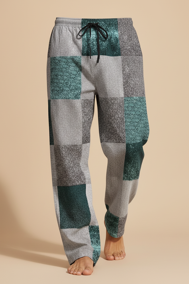 Pantalon Baggy Patchwork Géométrique Vert Gris Décontracté - Multicolore Molleton - vue 3