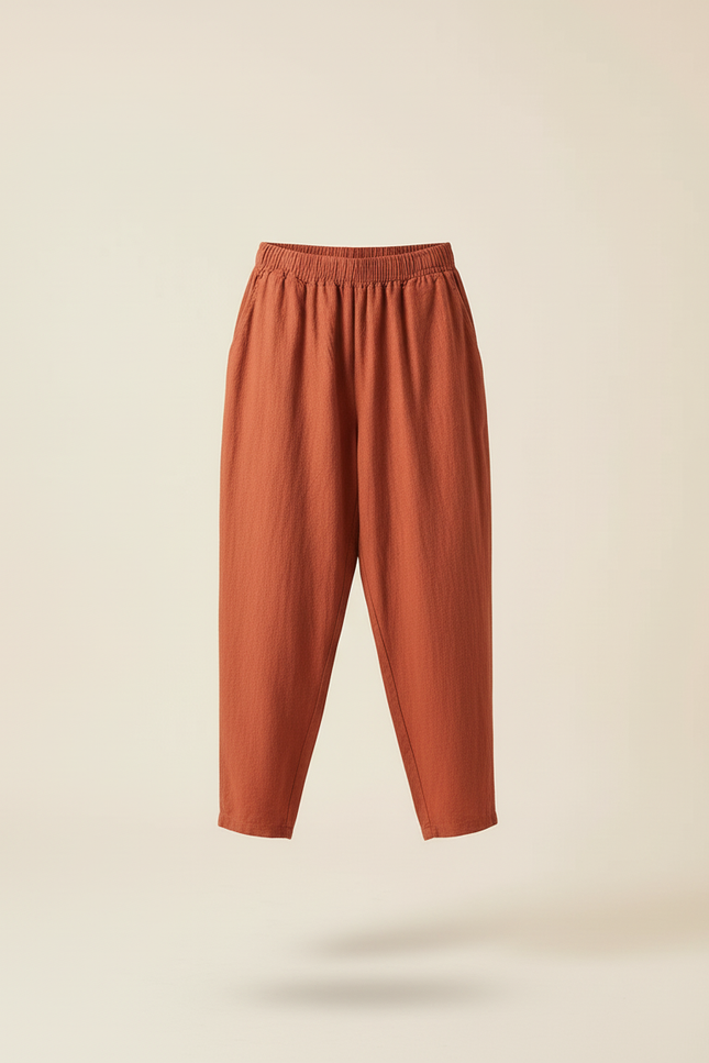 Pantalon Baggy Lin Coton Orange Ample Décontracté Femme - vue 3