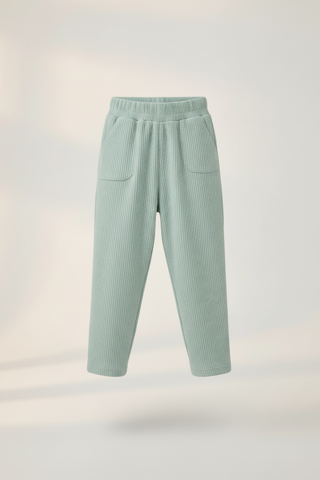 Pantalon Baggy Vert Menthe Côtelé Ample Enfant - Maille - vue 3