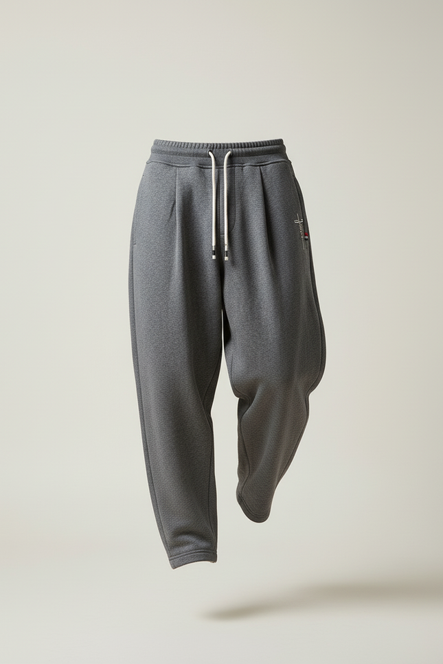 Pantalon Baggy Gris Molletonné Ample Cordon Décontracté Homme - vue 3