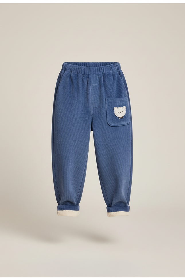 Pantalon Baggy Bleu Côtelé Ourson Épais Enfant - Cordé - vue 3